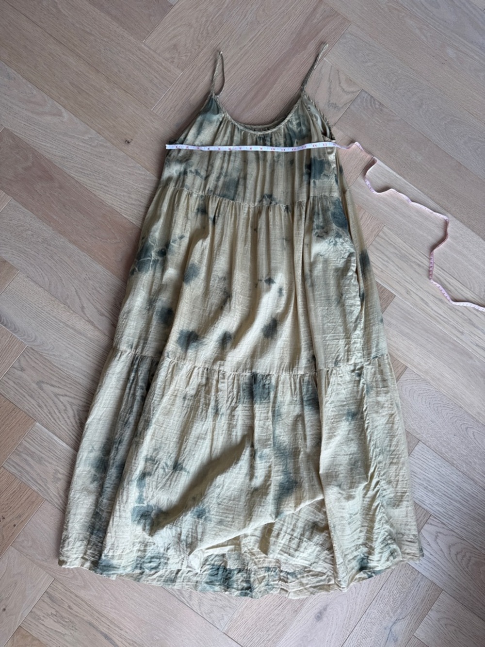 Tie-Dye Silk Spaghetti Strap Maxi Dress in Olive and Sage w/ Pockets